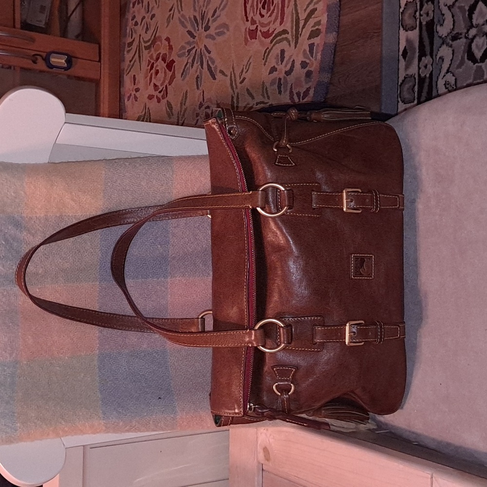 Dooney and Bourke Double strap tassel satchel in Chestnut